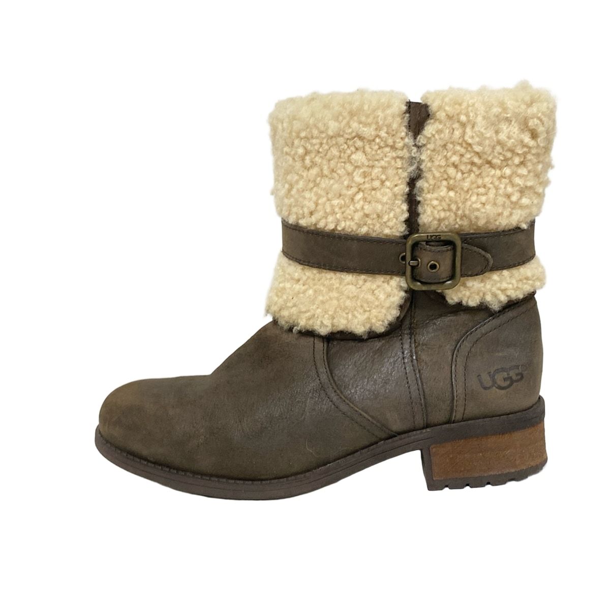 UGG アグ ショートブーツ 24 レディース - 1008220 ダークブラウン×アイボリー ムートン