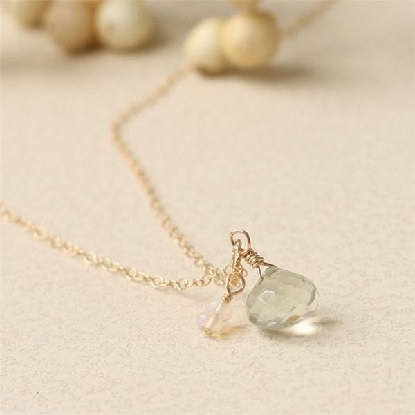 【SALE】プレシャスオパールネックレス＆ピアスセット（14kgf）② グリーンアメジス＆エチオピア産プレシャスオパール14KGF