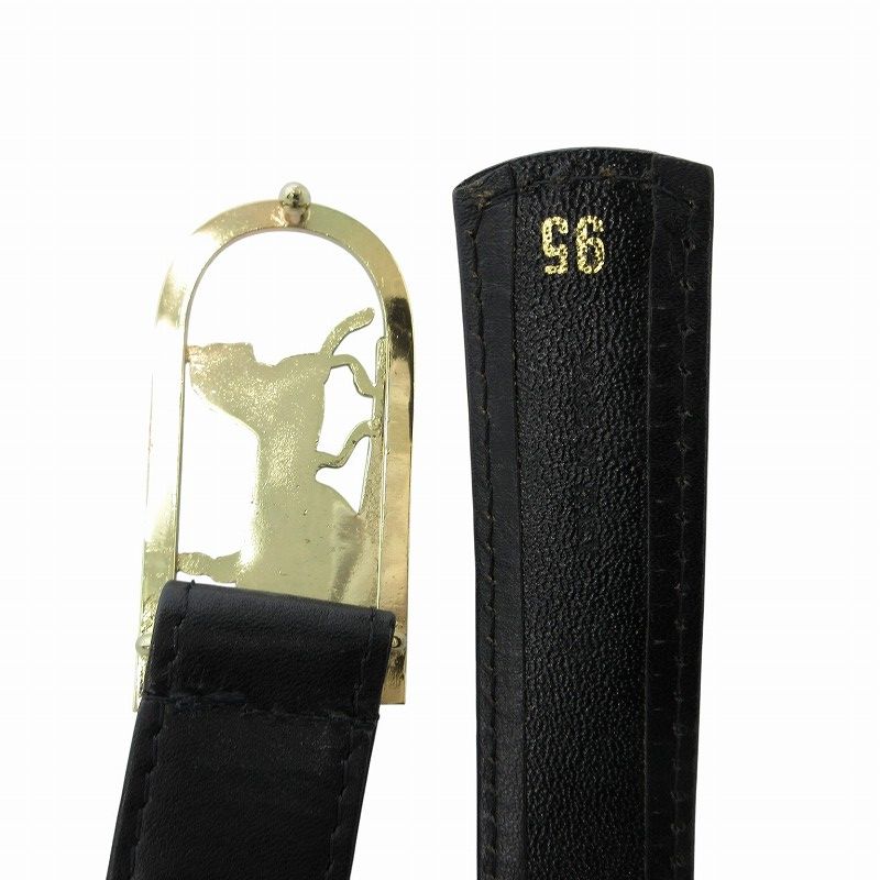 セリーヌ CELINE ベルト レザー 革 ロゴ 馬車 バックル 95 黒