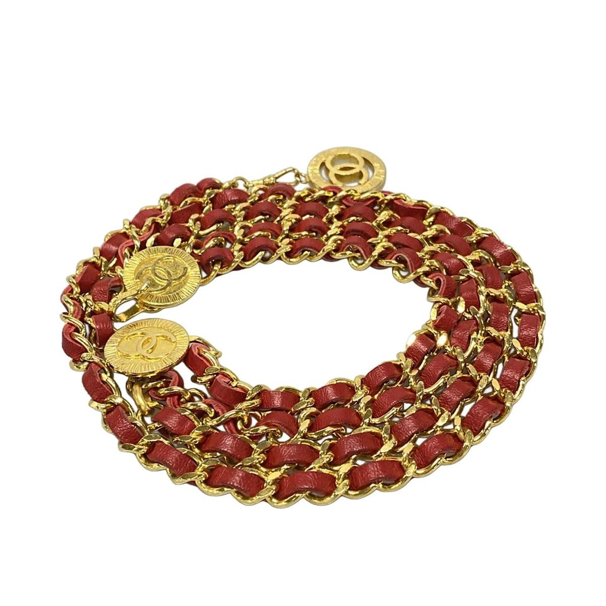 シャネル レッドチェーンベルト CHANEL(シャネル) ベルト - ゴールド×レッド チェーンベルト