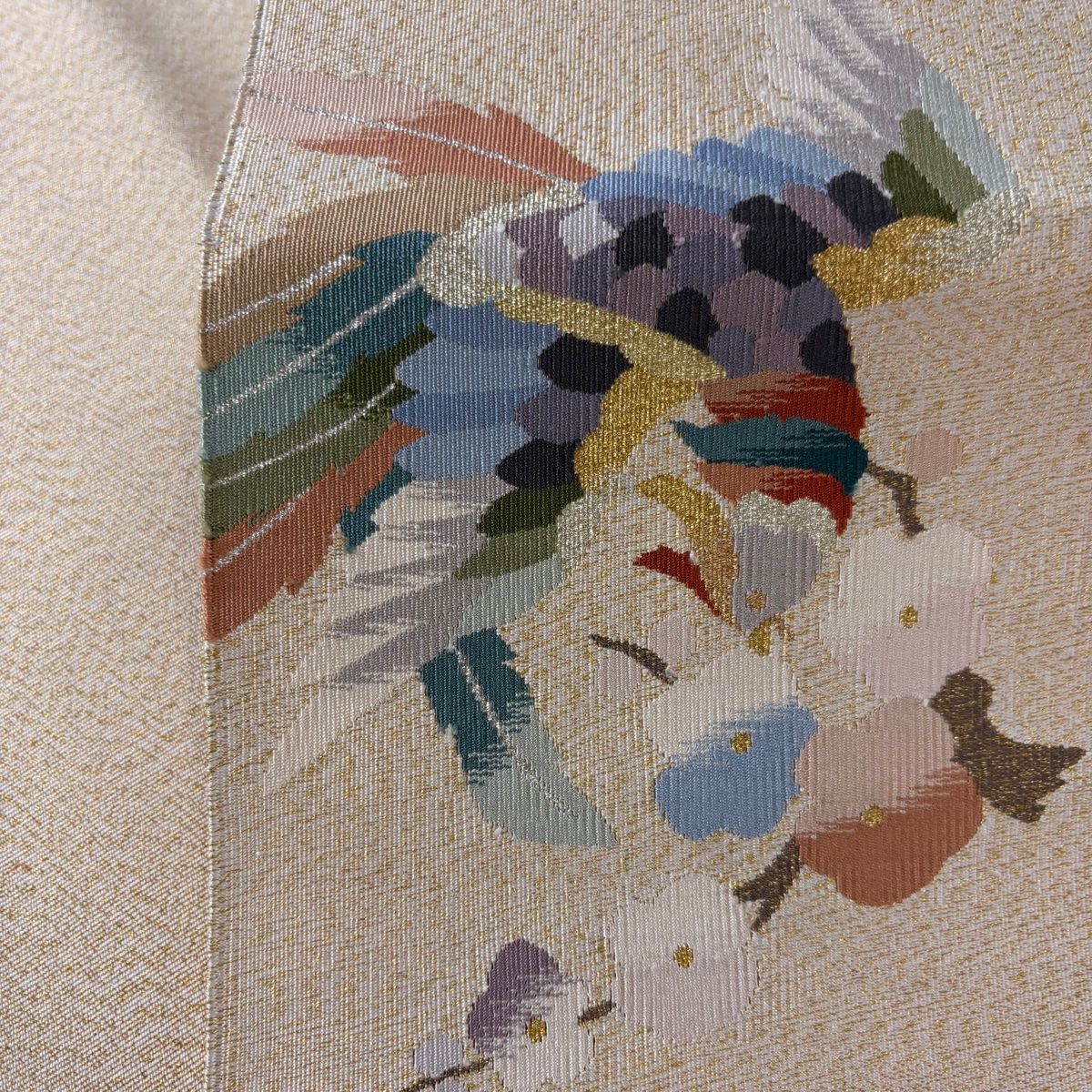 名古屋帯 美品 秀品 八寸名古屋帯 松葉仕立て 華文 鳥 金銀糸 箔