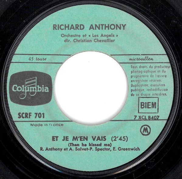 Richard Davis / レコード 仏7” Richard Anthony (2) Et Je MEn Vais SCRF701 Columbia