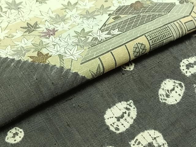 平和屋着物▽染織の名門 しょうざん 生紬 訪問着 単衣 風景花