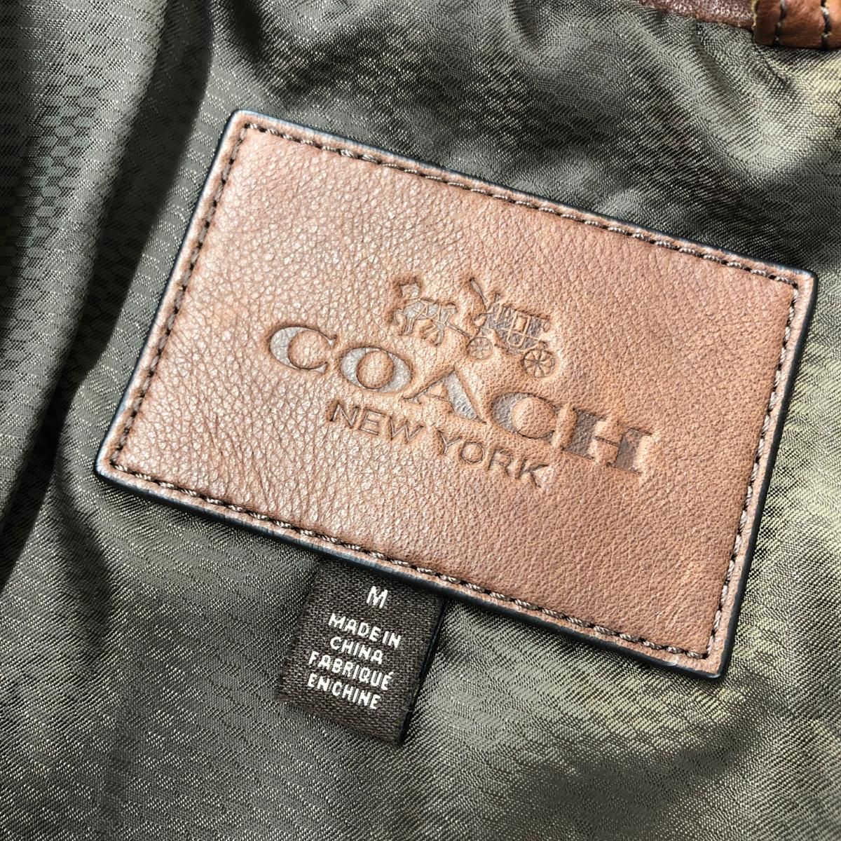 COACH コーチ シングル レザージャケット M ブラウン 牛革 メンズ 襟