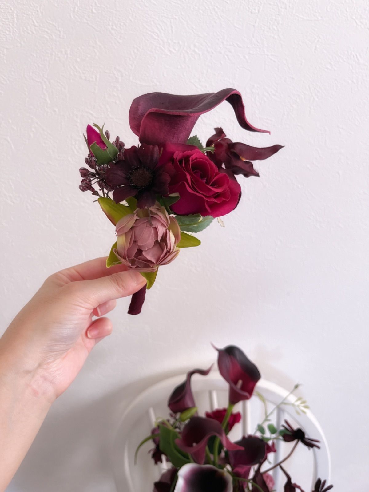 ボルドー バーガンディ 胡蝶蘭 カラー ウェディングブーケ アーム