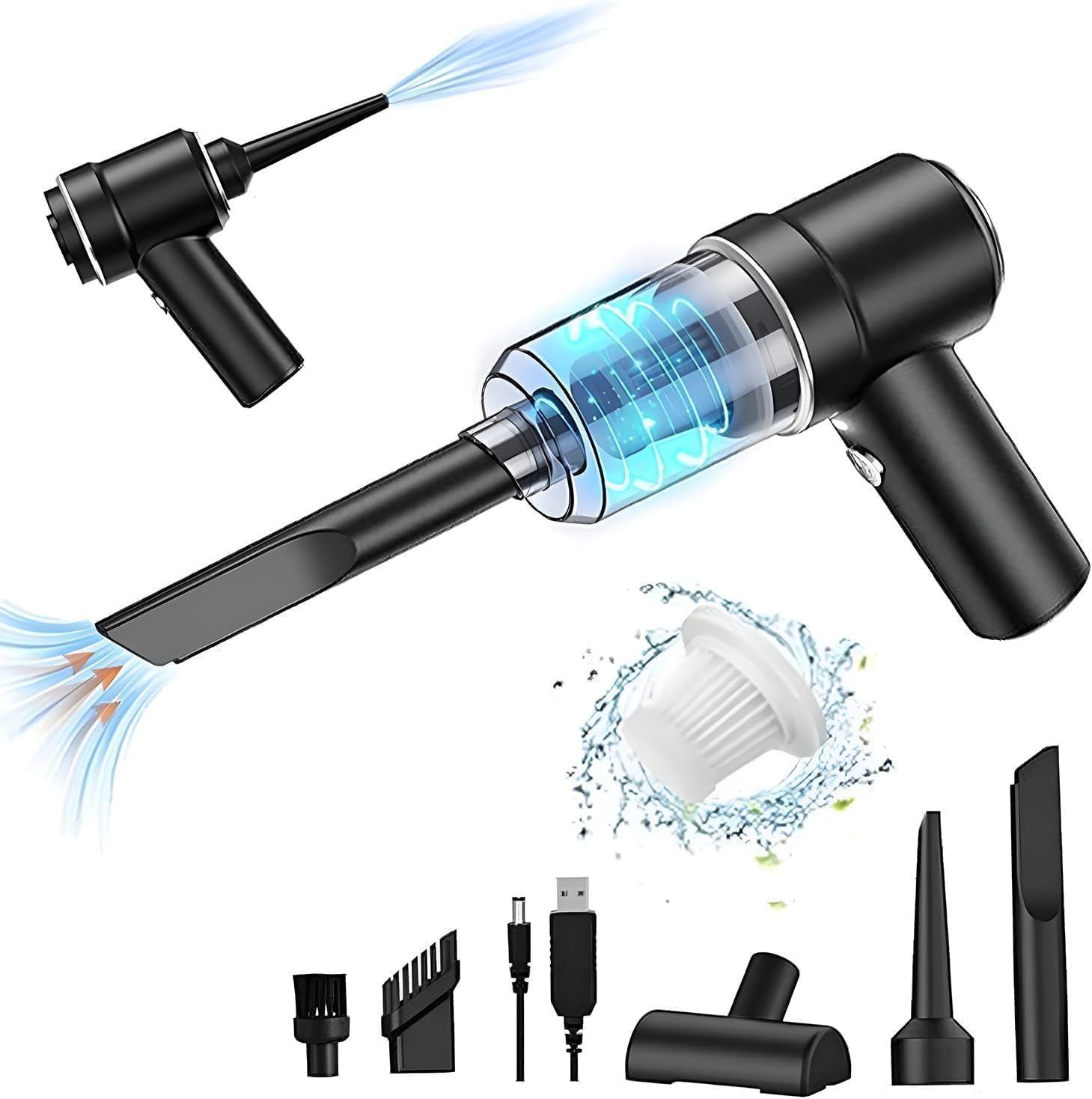 Amazon.co.jp限定】ハンディクリーナー 多機能ミニ掃除機 電動ハンディ掃除機 車用掃除機 コードレス 4in1電動エアーポンプ機能付き  強力吸引力 カークリーナーパワフル 小型掃除機 25000PA 強力吸引力 Type-C 充電式 高速充电 超軽 カークリーナーパワフル 多機能ミニ掃除機 コードレス 車用 ハンディクリーナー