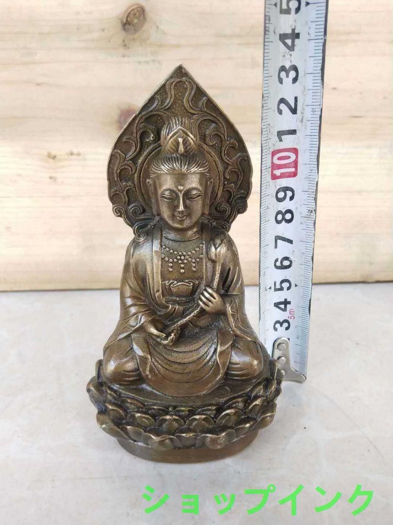 仏教美術 仏像 背もたれに座蓮観音 小仏像 銅製 銅器