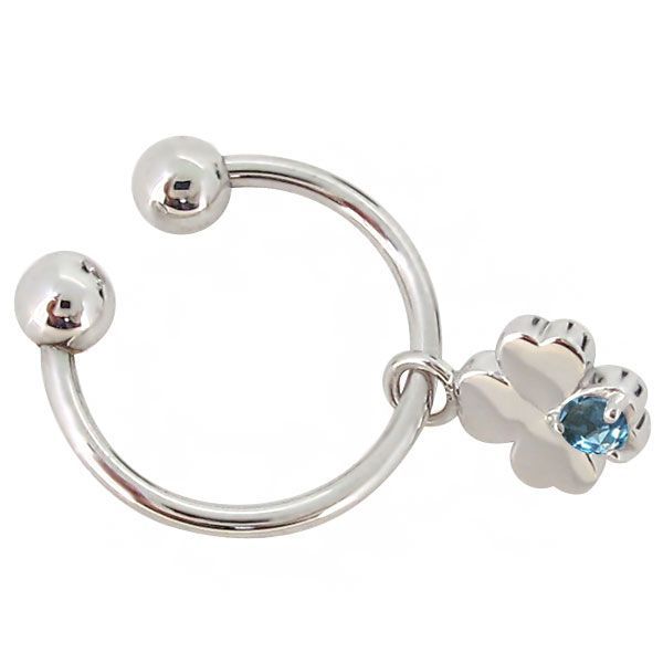 確認ピアスです イヤリング フープ 小さめ プラチナ ピアス 揺れる クローバー ブルー