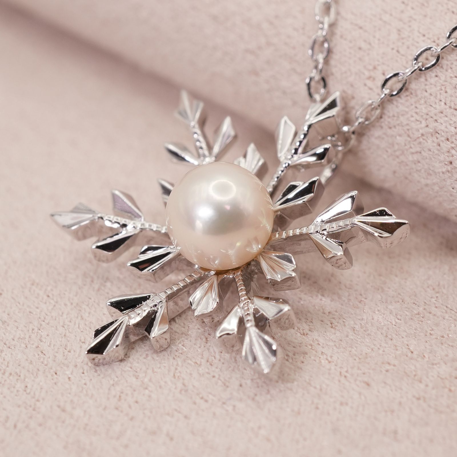 美品 ミキモト 雪の結晶 シルバー ネックレス パール/25-912S