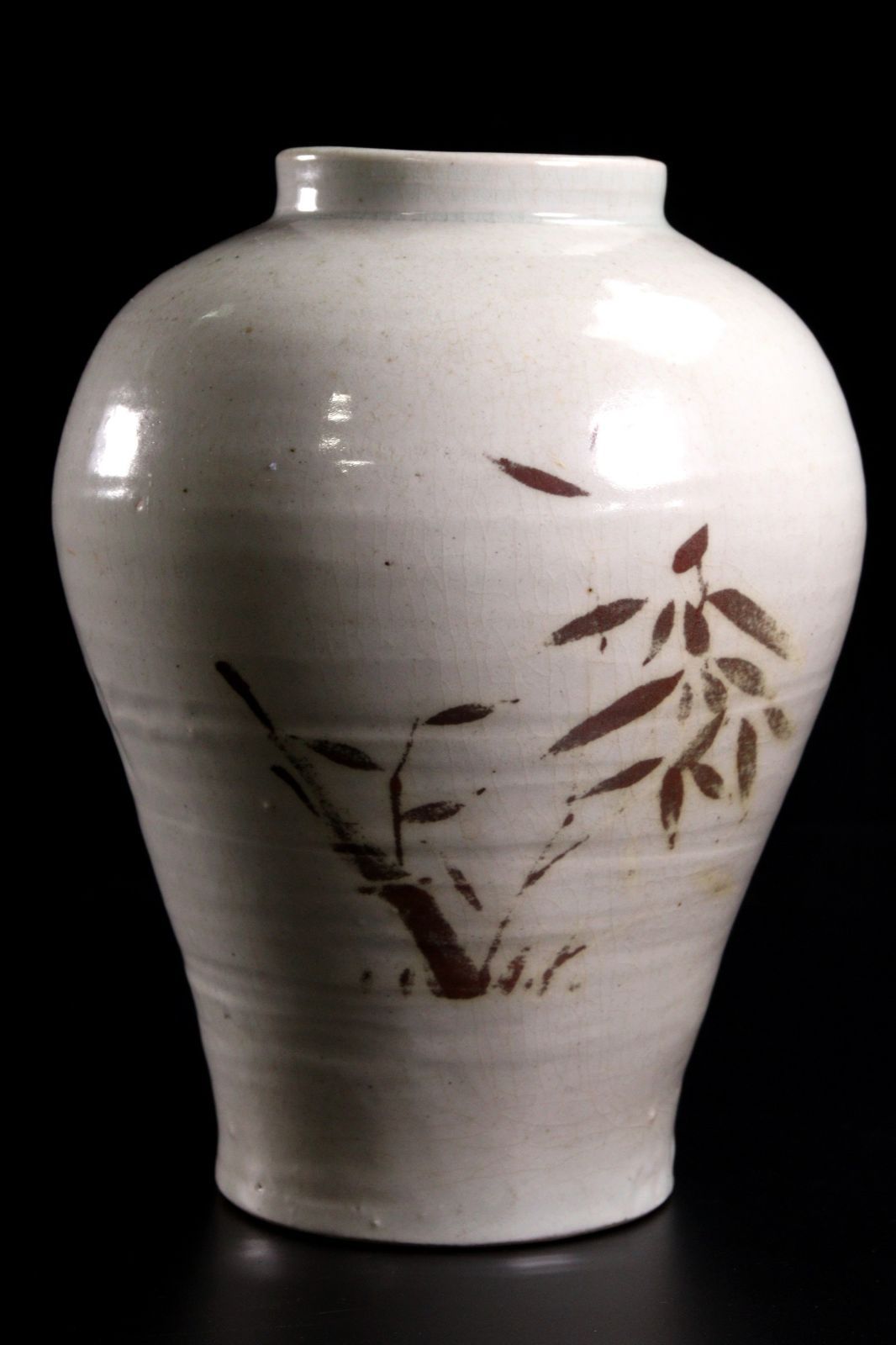 李朝時代 白磁製 鉄絵竹文花瓶 24.5cm 花器 花入 壷 朝鮮古陶 唐