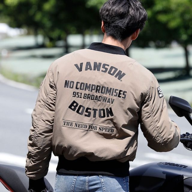 VANSON バンソン TVS2209W MA-1ジャケット ベージュ XLサイズ (着脱ネックウォーマー/肩・肘プロテクター/透湿防水フィルム/秋冬モデル)  - メルカリ