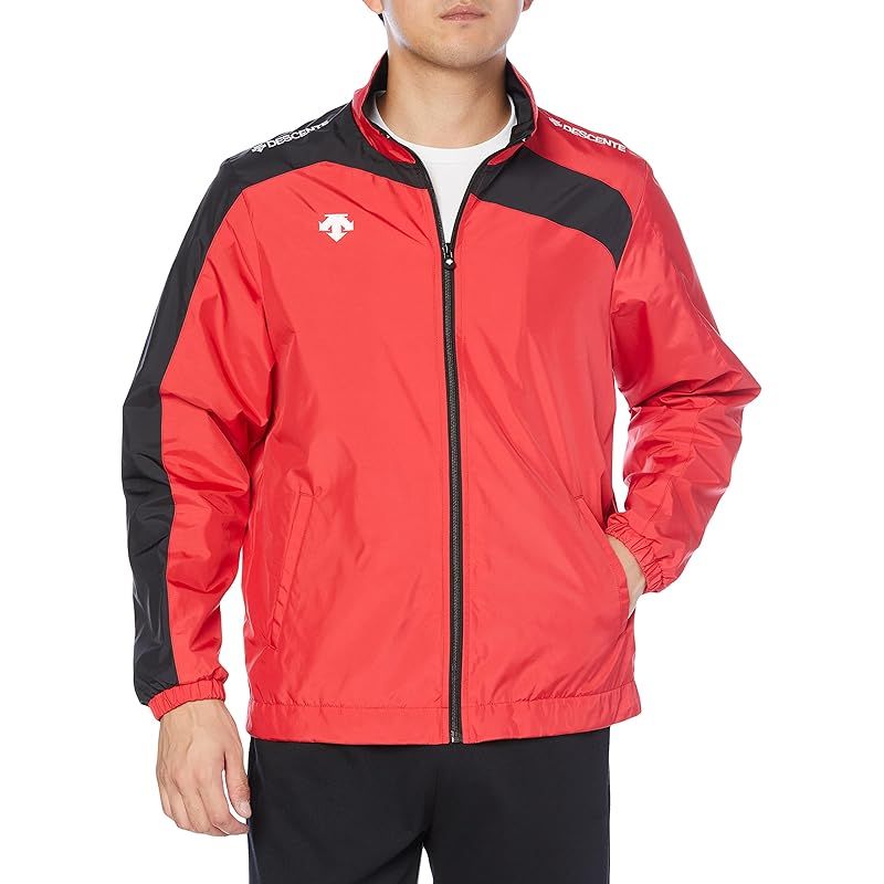 彡 デサント ウインドブレーカー 耐久はっ水 耐水性 吸放湿 防風 トレーニング ランニング DTM-3550 メンズ レッド|ブラック S 0