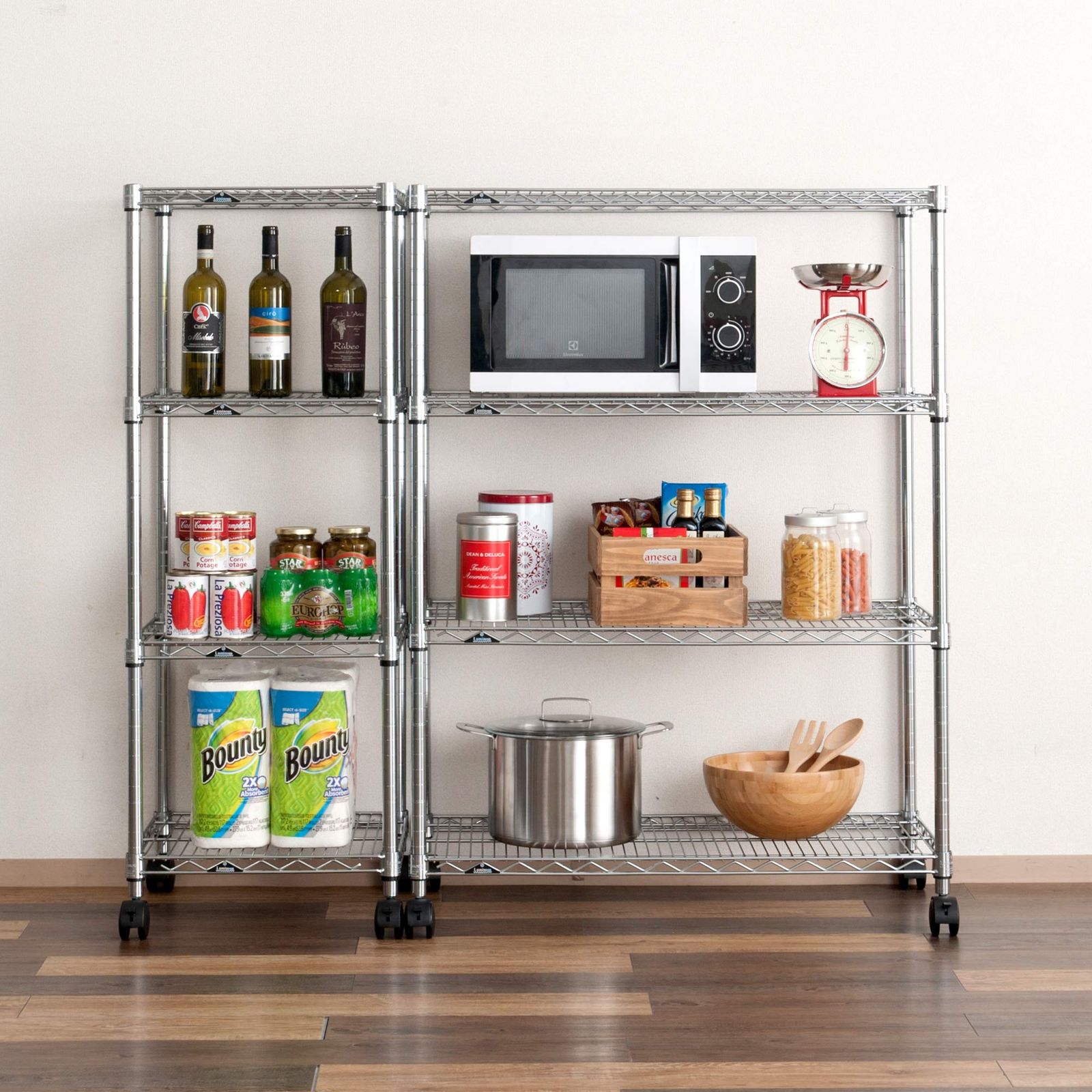 幅90 4段 収納棚 隙間収納 防錆加工 スチールラック 業務用 耐荷重250kg ラック 棚板1枚あたり レギュラー キャスター付き 豊富なカスタムパーツ ルミナス ポール径25mm 幅91.5×奥行46×高さ126cm ドウシシャ NLH9012-4 NEXPOTALLINN_EU