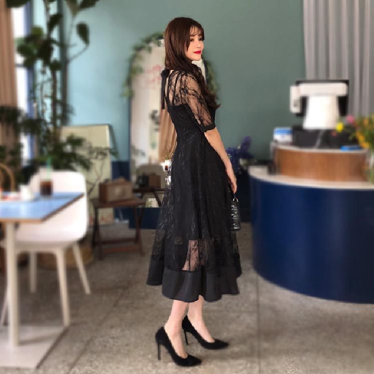 パーティードレス シースルー ドレス ロングワンピース 結婚式