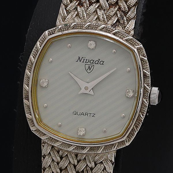 良品 QZ ニバダ N-22724 スクエア 石付 グレー文字盤 レディース