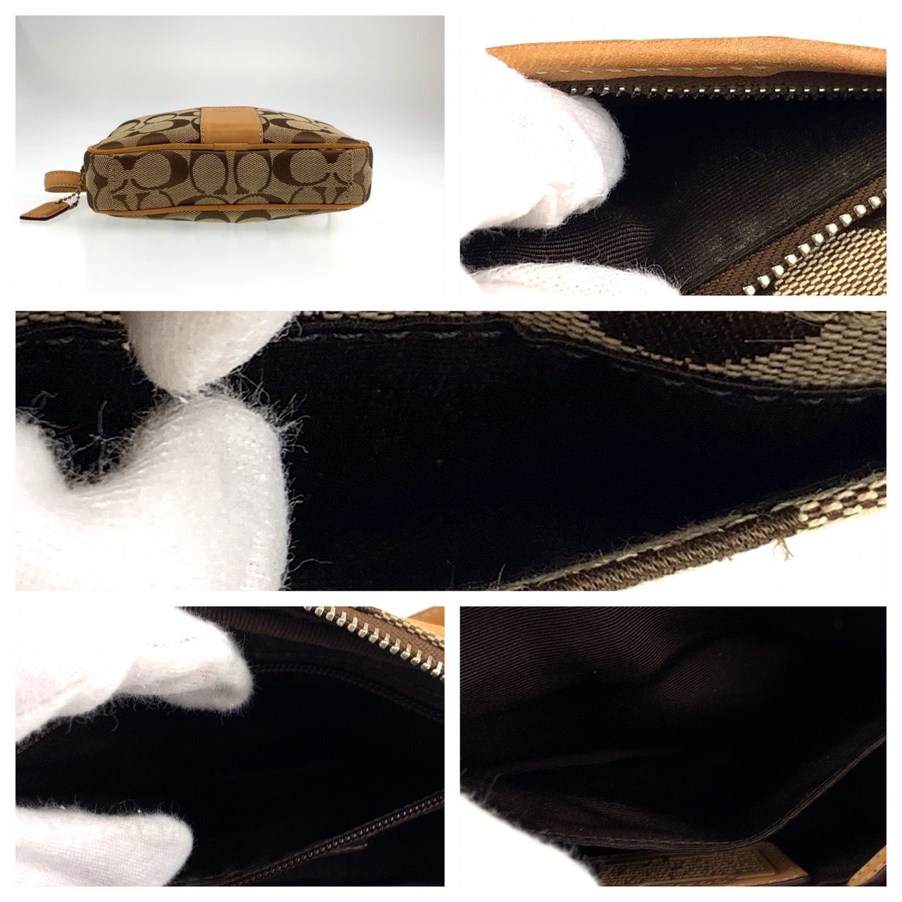 ホットプレート セール COACH コーチ シグネチャー ベージュ ブラウン 茶 シルバー金具 バッグ