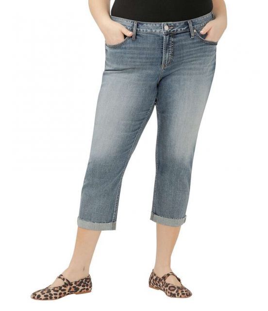 【送料無料】 シルバー ジーンズ レディース デニムパンツ ボトムス Plus Size Elyse Mid Rise Cuff Hem Capri Jeans Indigo