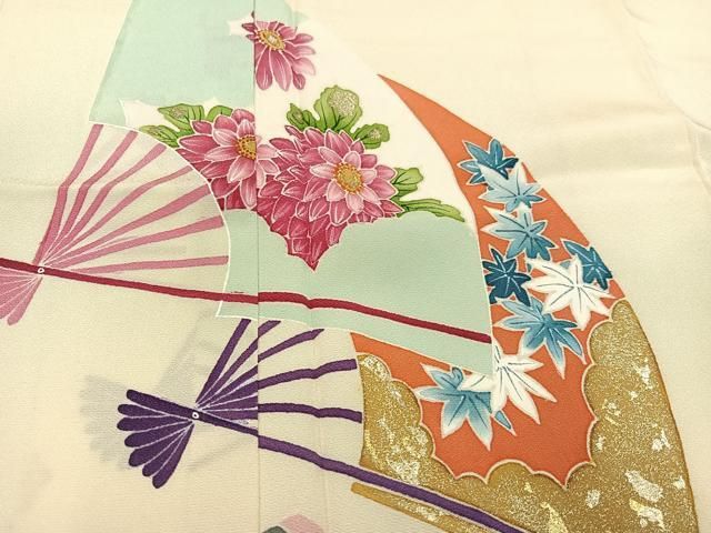 平和屋着物□訪問着 扇面枝花文 金彩 正絹 逸品 未使用 AAAW2629cs