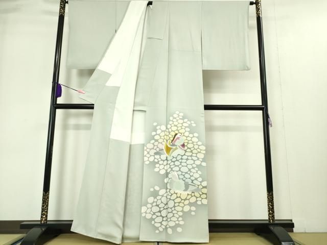 平和屋本店■極上　人間国宝・羽田登喜男　色留訪問着　鴛鴦　紫草　秘色色地　暈し染め　色紙付き　逸品　DZAA4986kh5 平和屋本店□極上 人間国宝・羽田登喜男 色留訪問着 鴛鴦 紫草 秘色色