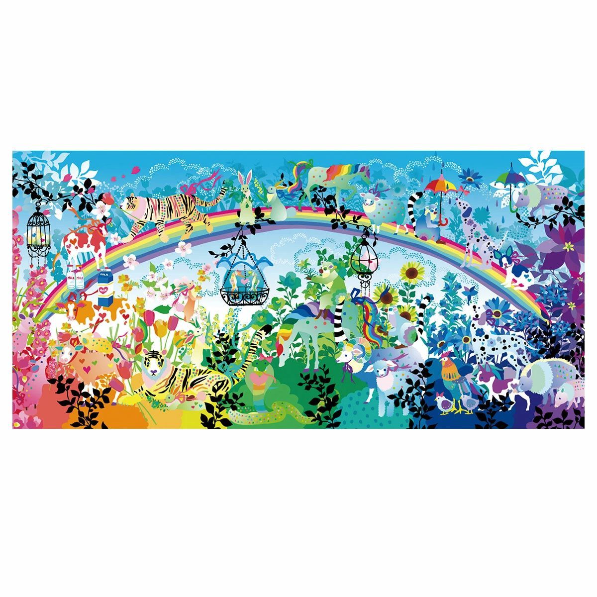 ホラグチカヨ 「巡り巡りまたいつかきっと会える」 ジクレー版画 額付き 額装画 複製画 グラフィックアート ジークレー かわいい レインボー 作品  横長の絵 新築祝い 誕生日ギフト 購入 【ZDG-C6730】