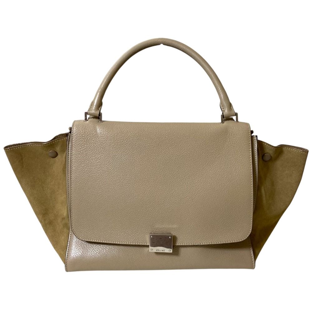 【美品】CELINE セリーヌ トラペーズ2way ハンドバッグ ベージュ青 良品 CELINE セリーヌ トラペーズ ミディアム 2WAY ハンドバッグ