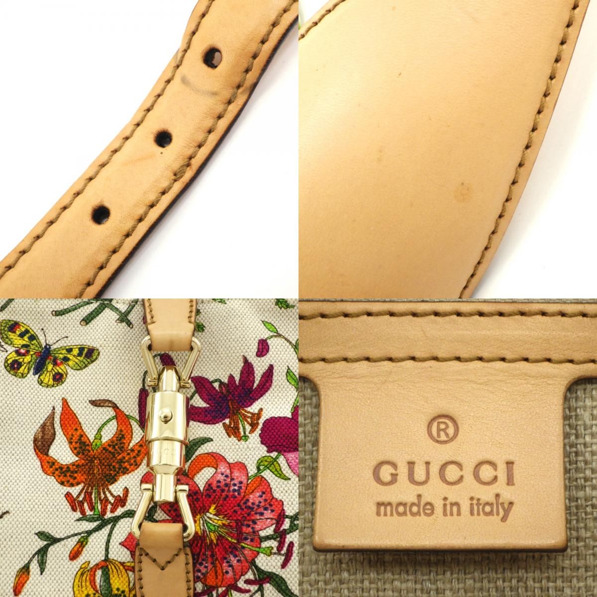 GUCCI グッチ フローラ ジャッキー キャンパス × レザー アイボリー 花 
