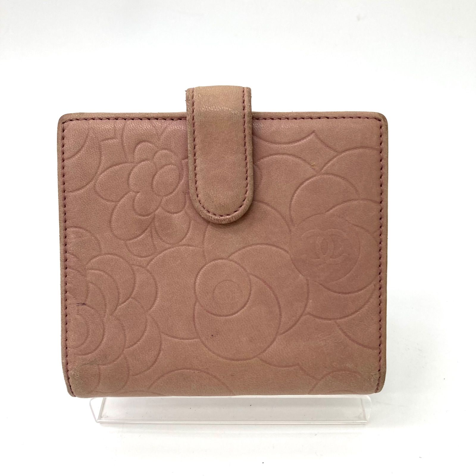 CHANEL】シャネル ラムスキン カメリア ピンク 二つ折り財布
