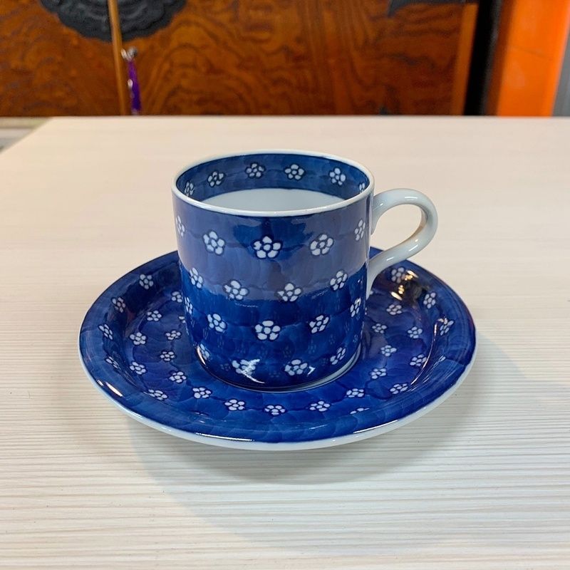 源右衛門 カップ＆ソーサー 2客セット ペア 源右衛門 青赤カニ柄 食器