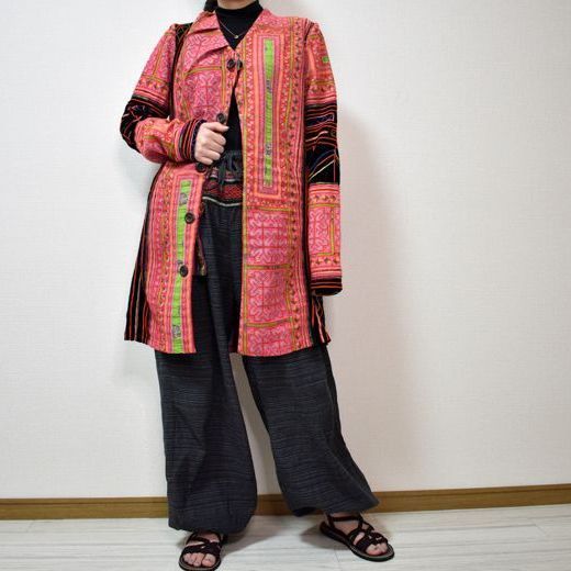モン族刺繍ロングジャケット【一点物】/エスニックファッション/民族