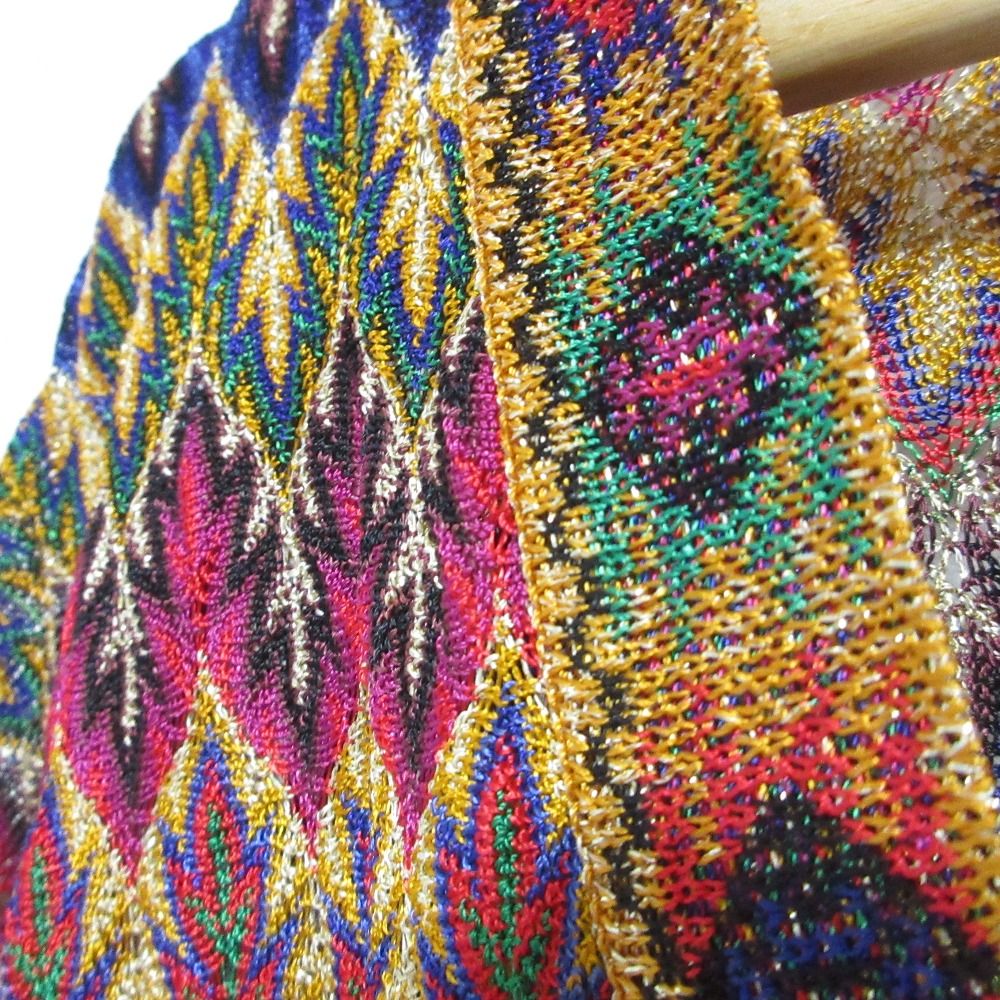 美品MISSONI/ミッソーニ　プリーツ　ストライプ　カーディガン　ストレッチ MISSONI（ミッソーニ）カーディガン ピンク サイズ:44(L位