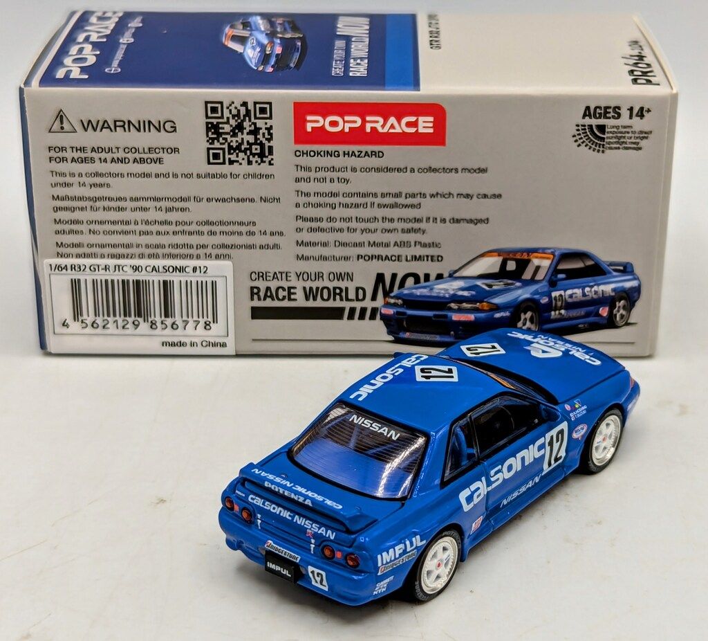POP RACE 1/64 NISSAN SKYLINE GT-R R32 JTC 1990 CALSONIC #12 PR64