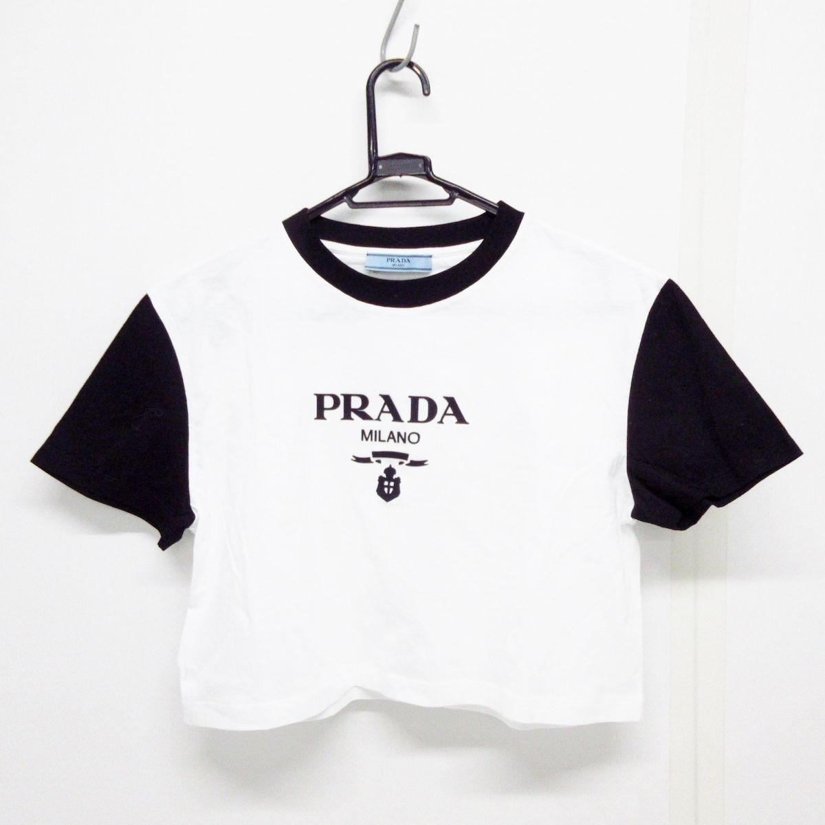 PRADA(プラダ) 半袖Tシャツ美品 - 白×黒 バイカラー/クルーネック