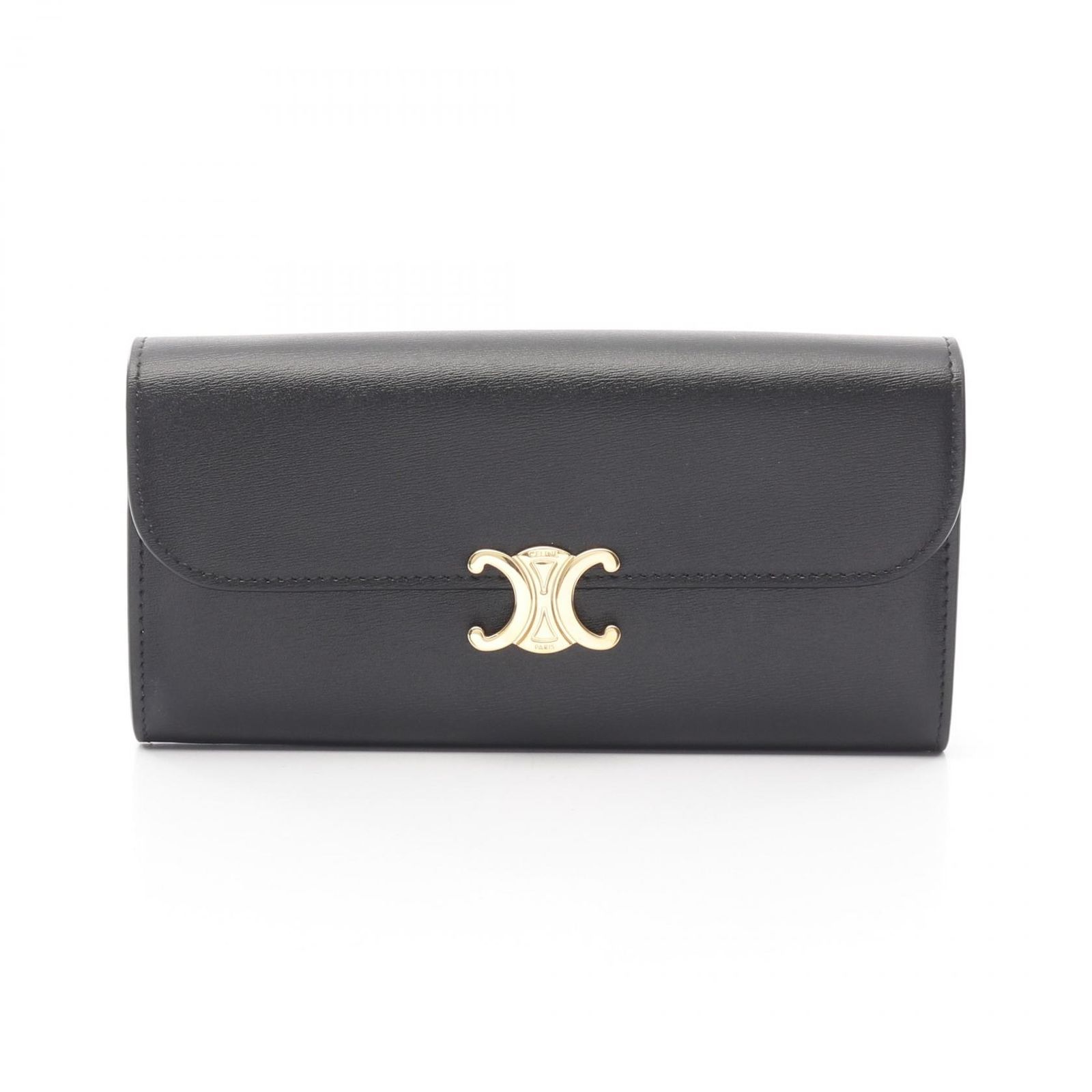 セリーヌ CELINE 二つ折り長財布 ラージウォレット トリオンフ 10E313BZG ブラック レザー トリオンフ ZIP長財布 レディース Used A