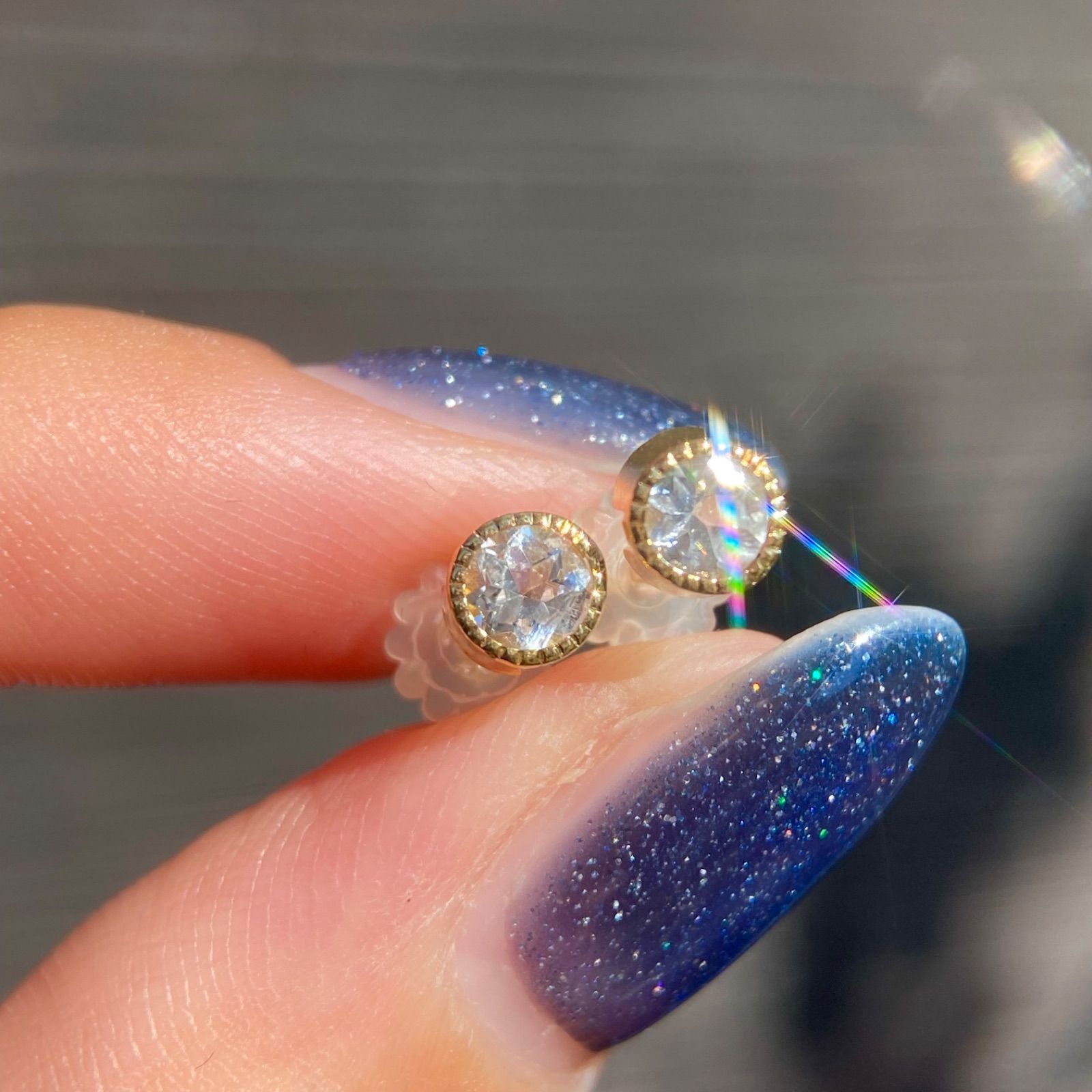 買取店 K14 透明石 ミル打ち 覆輪 ゴールド ピアス