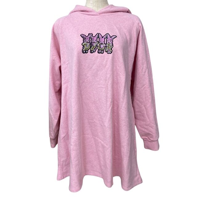 ベビーディオール ラビットパーカーワンピース スウェット コットン ピンク キッズ Baby Dior サイズ13 キッズ 感 上品 デザイン おしゃれ ワンピース