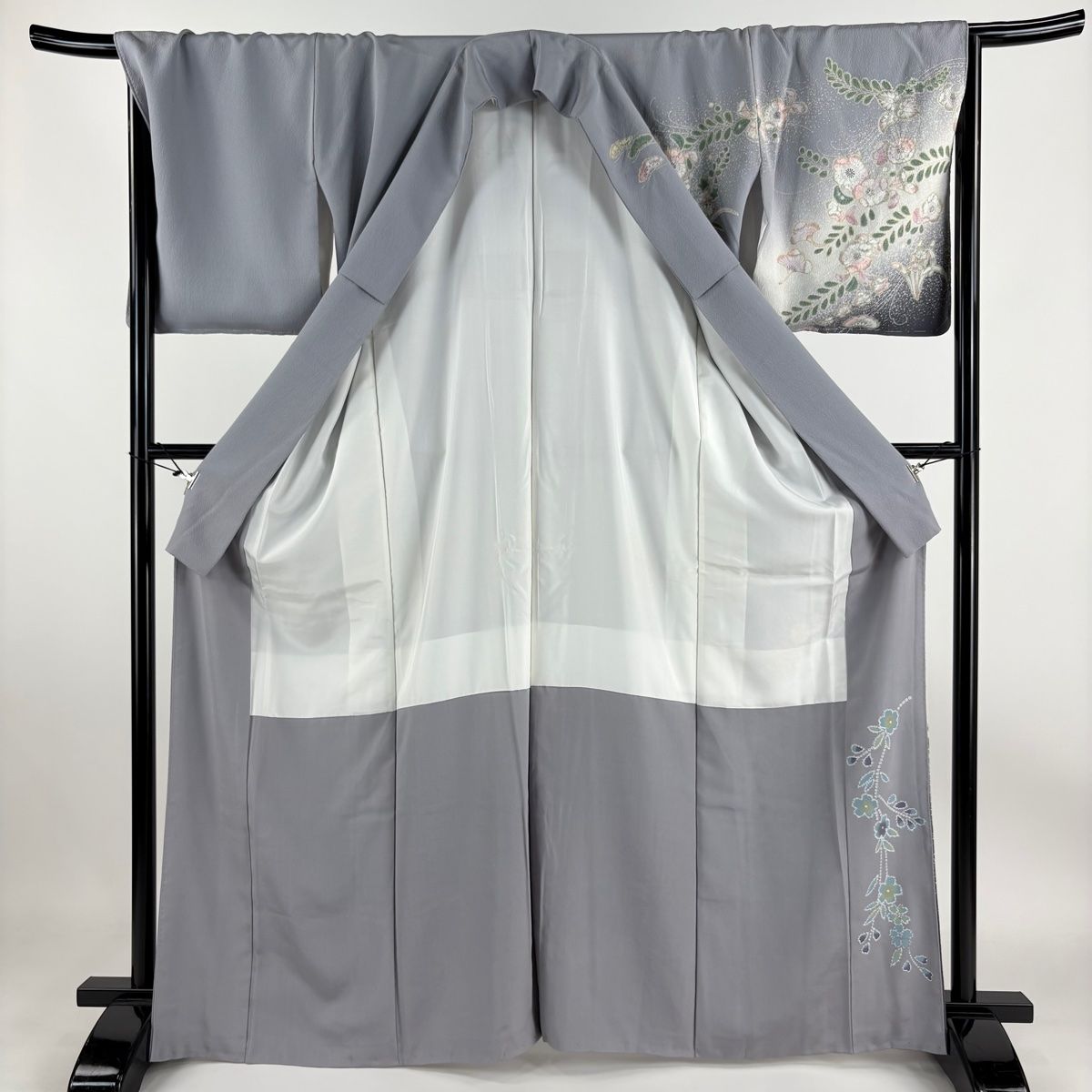 訪問着 身丈164.5cm 裄丈69cm L 袷 辻が花柄 松 金銀彩 ぼかし 灰紫  