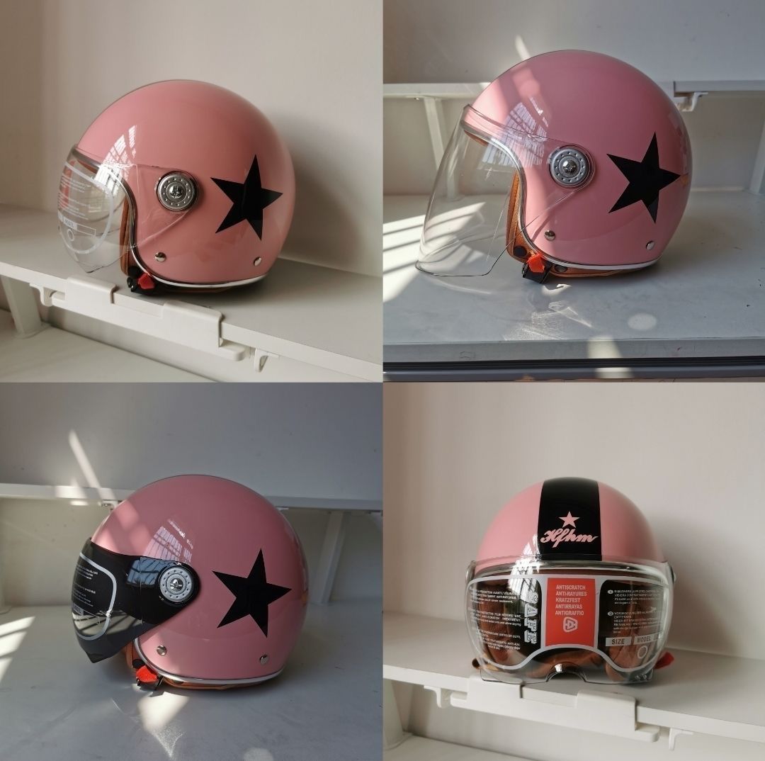 OOHAMA ピンクレトロハーフヘルメット 星柄・炎半キャップヘルメット  