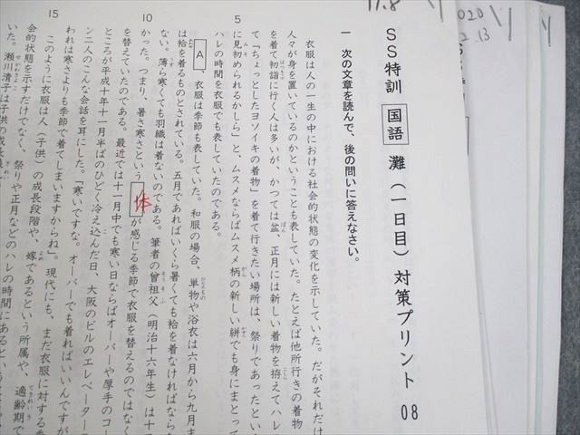SAPIX サピックス 小6 SS特訓 国語 灘(1日目)対策プリント01～14