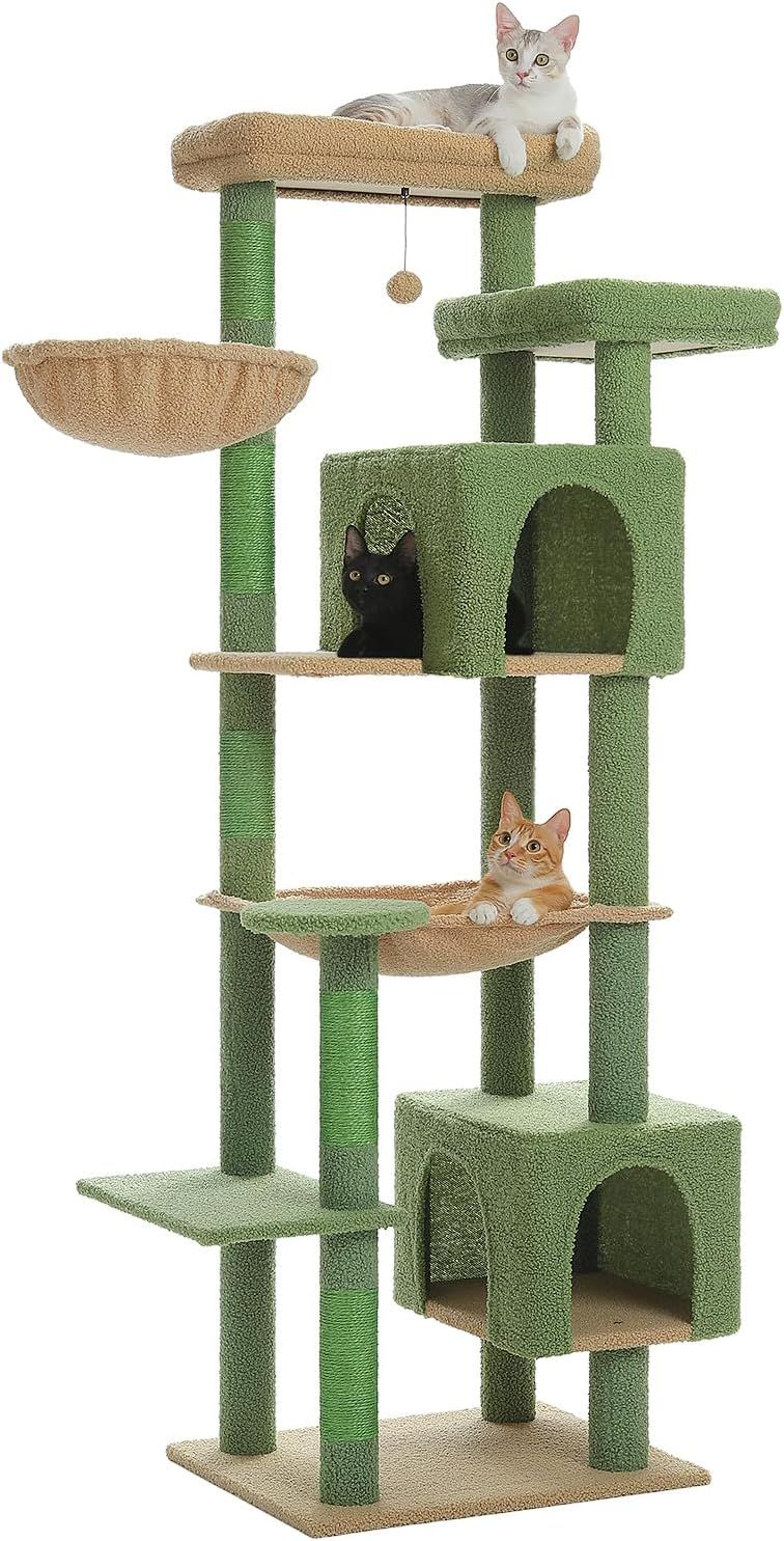 PAWZ Road キャットタワー スリム 大型猫用 多頭飼い 猫タワー 据え置き型 コンパクト 省スペース ハンモック サボテン 爪研ぎ 人気 おしゃれ かわいい シンプル 転倒防止ベルト付き 展望台 猫