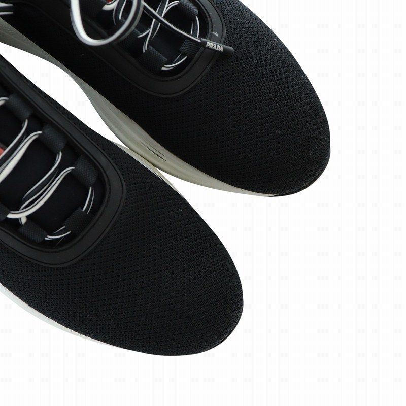 【新作】PRADA メッシュスニーカー ブラック 厚底ロゴ入り 大人気シリーズ！PRADA ロゴ メッシュ スニーカー シューズ