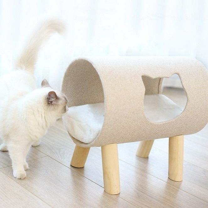 キャットハウス 洗える 筒状 かわいい ネコ型 猫 ペットベッド かわいい ナチュラル 脚付き SNS映え インスタ映え
