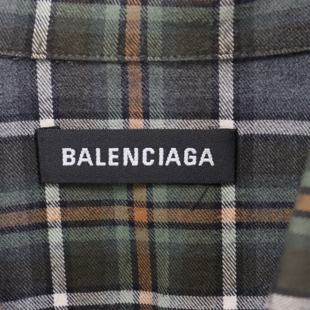 BALENCIAGA (バレンシアガ) 18AW Oversized Check Shirt バックロゴプリント オーバーサイズ長袖チェックシャツ  グレー 508465 TBM21 - メルカリ