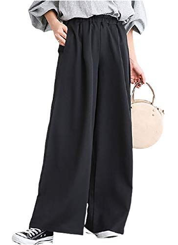 Size M_Color ブラック エムエルーセ ガウチョ パンツ ワイド ロングパンツ ロング丈 春夏 体型カバー レディース 楽チン ズボン ブラック ユッタリ ユルメ 夏 カワイイ カジュアル 春物 マタニティ ボトムス アウトドア ルームウ