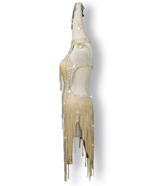 社交ダンス衣装 ラテンワンピースドレス 豪華 シャンパン オーダー