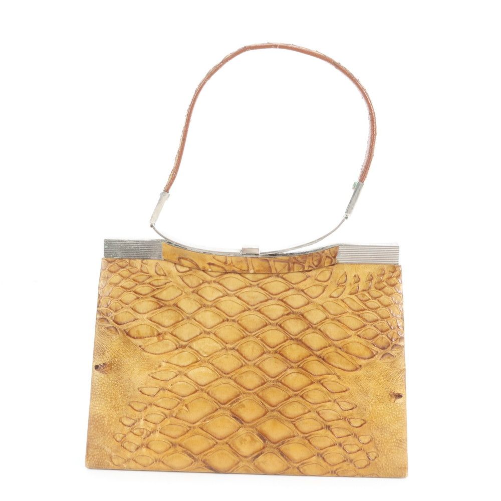 ★稀少価値高い幻の革★穿山甲★ センザンコウ ★ヴィンテージバック★昭和時代★ 美品 希少 レア センザンコウ 穿山甲 レザー ハンドバッグ トップ