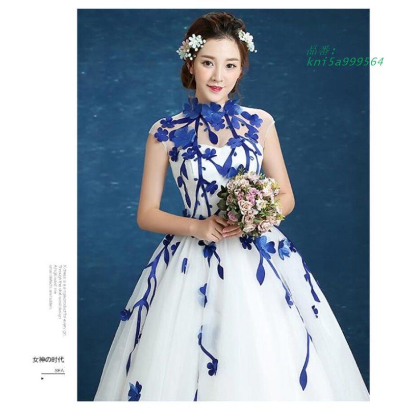 立ち襟 カラードレス パーディードレス ロングドレス オフショルダー 二次会 花嫁 Aラインワンピ 披露宴 ブライダルドレス結婚式 演奏会 kni5a999564