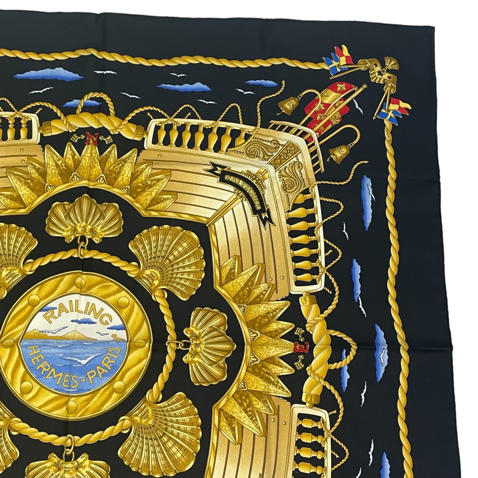極美品 HERMES エルメス カレ90 RAILING 船の手摺 スカーフ シルク 