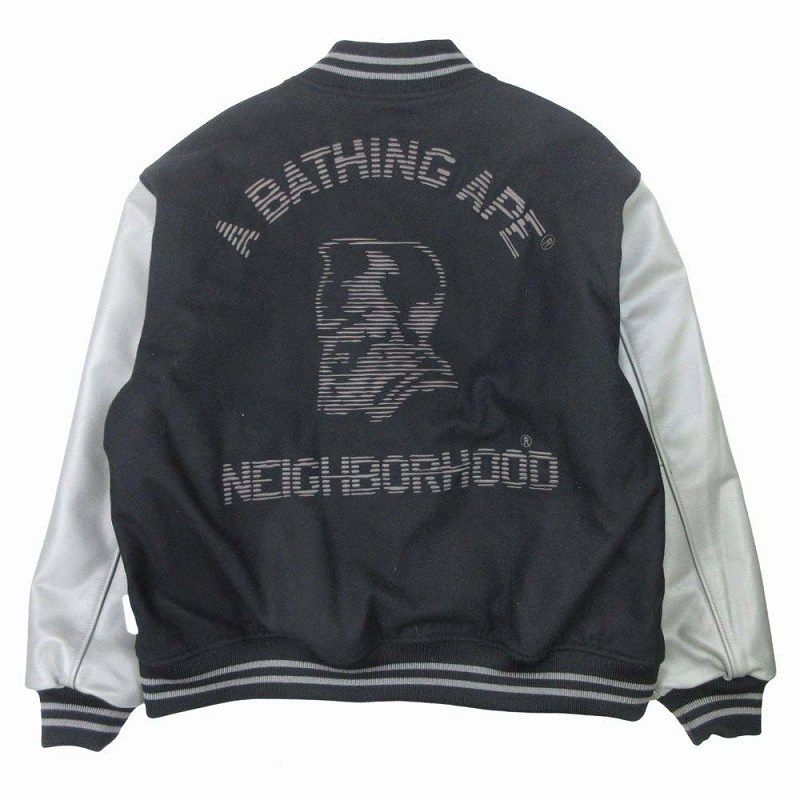 BAPE × NEIGHBORHOOD バーシティジャケット Lサイズ　黒色 24-25AW アベイシングエイプ × ネイバーフッド A BATHING APE