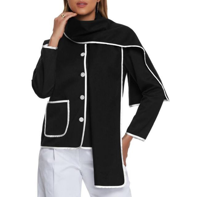 【送料無料】 アレグラ ケー レディース ジャケット・ブルゾン アウター Elegant Coat For Women's Scarf Jacket Button Down Pockets Casual Winter Coats Black