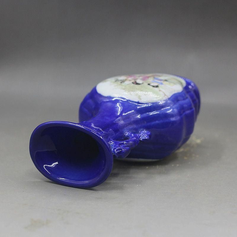 斉藍釉開窓西廂記両耳瓶  景徳鎮 陶磁器 装飾品 現代工芸品 美術品 置物 斉藍釉開窓西廂記両耳瓶 景徳鎮 陶磁器 装飾品 現代工芸品 美術